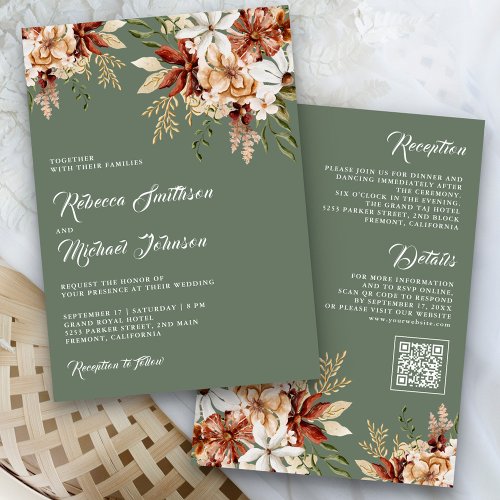 Terracotta Floral Wildflower Sage Green Wedding Invitation
