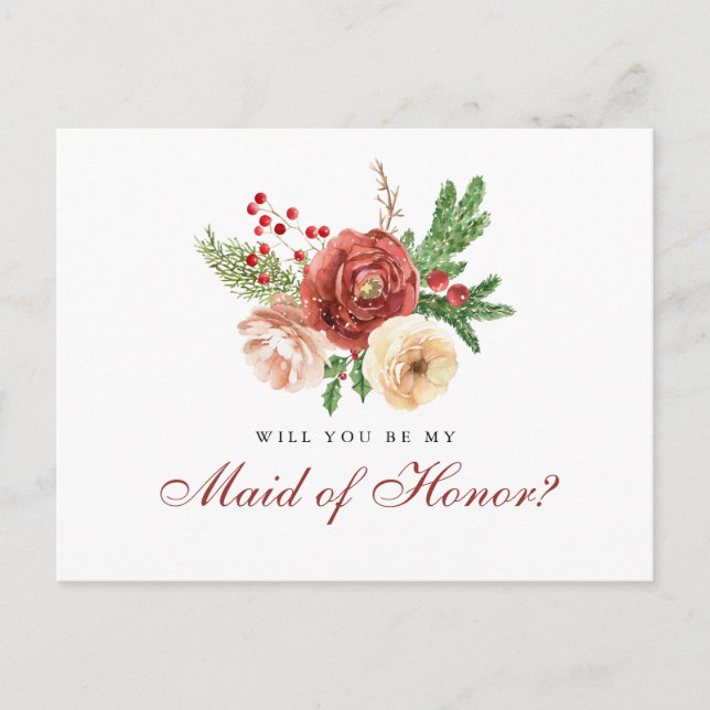 Terracotta Floral Will You Be My Maid of Honor Invitation Postcard (Front)