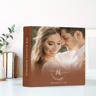 Terracotta Floral Wreath Monogram Photo Wedding 3 Ring Binder