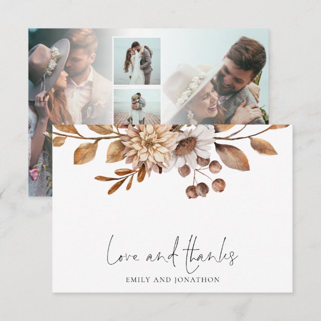 Terracotta Florals 5 Photo Wedding Love Thanks Note Card (Front/Back)