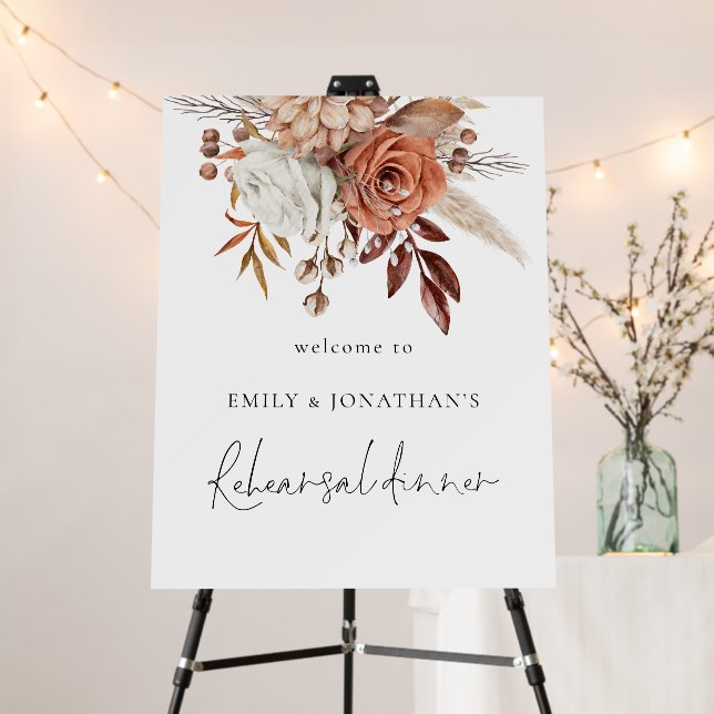 Terracotta Florals Autumn Welcome Rehearsal Dinner Foam Board (In Situ (Stand))
