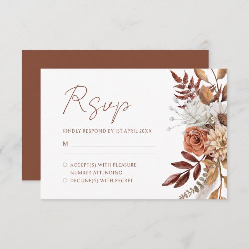 Terracotta Florals Boho Autumn Foliage Wedding RSVP Card