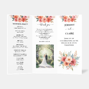 Terracotta Florals Elegant Trifold Wedding Program Brochure