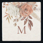 Terracotta Florals Grasses Monogram Initial Stone Coaster<br><div class="desc">Terracotta Florals Grasses Monogram Initial. A beautiful autumnal floral design with your initial on a white background.</div>