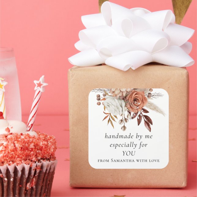 Terracotta Florals Handmade Especially For You Square Sticker (Party)