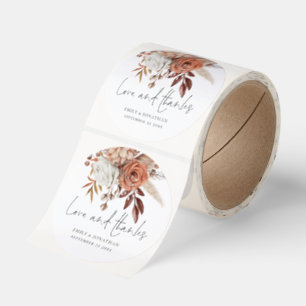 Terracotta Florals Love Thanks Wedding Classic Round Sticker