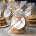 Terracotta Florals Love Thanks Wedding Classic Round Sticker<br><div class="desc">Terracotta Florals Love Thanks Wedding. Beautiful autumn colored florals decorate the top,  and Love and Thanks is in a set informal handwritten style. Easily personalise your names and wedding date.</div>