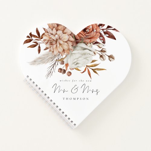 Terracotta Florals New Mr Mrs Heart Guest Book