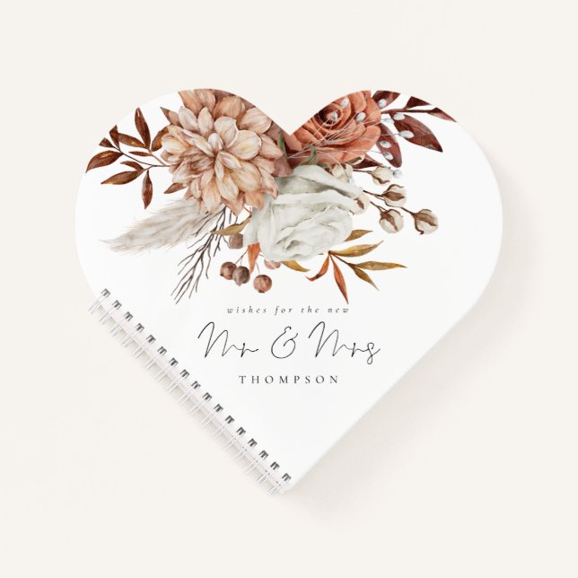Terracotta Florals New Mr Mrs Heart Guest Book (Front)