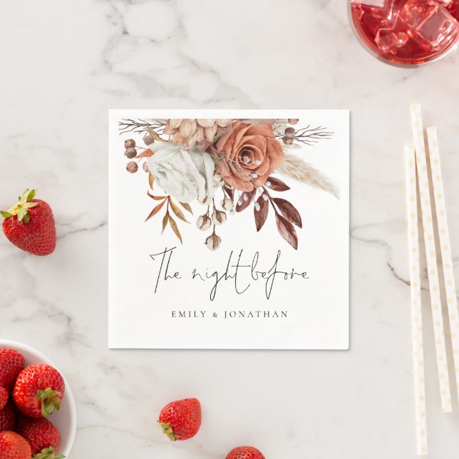 Terracotta Florals Night Before Rehearsal Dinner Napkins (Insitu)