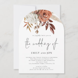 Terracotta Florals Photo QR Code Wedding Arch Invitation
