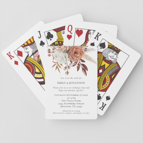 Terracotta Florals Playing Card Wedding Invite