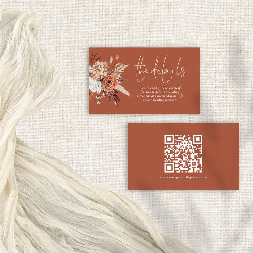 Terracotta Florals QR Code Rust Wedding Details Enclosure Card