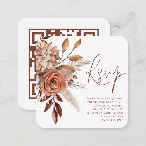 Terracotta Florals QR Code Script Wedding RSVP  Enclosure Card