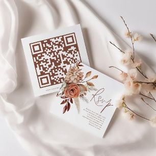 Terracotta Florals QR Code Script Wedding RSVP Enclosure Card