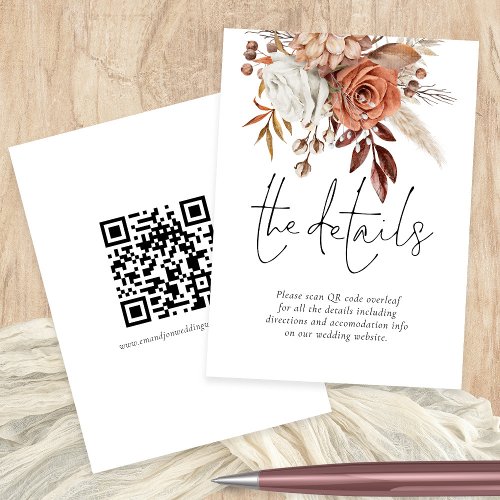 Terracotta Florals QR Code Wedding Details Enclosure Card