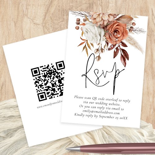 Terracotta Florals QR Code Wedding RSVP Card