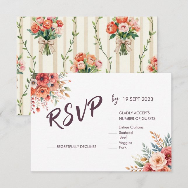 Terracotta Florals Rustic RSVP Card White (Front/Back)
