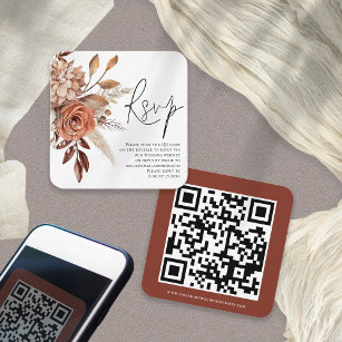 Terracotta Florals Script QR Code Wedding RSVP  Enclosure Card
