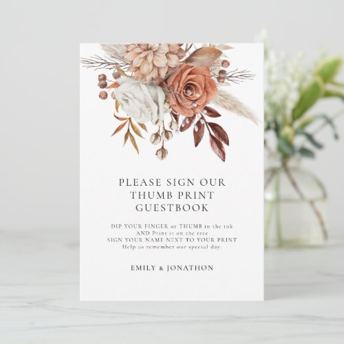 Terracotta Florals Thumbprint Guestbook sign card