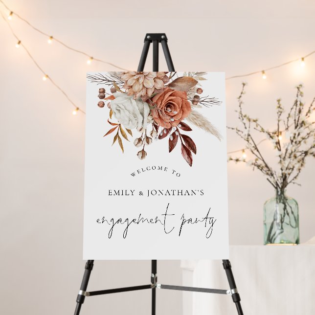 Terracotta Florals Welcome Engagement Party Foam Board (In Situ (Stand))