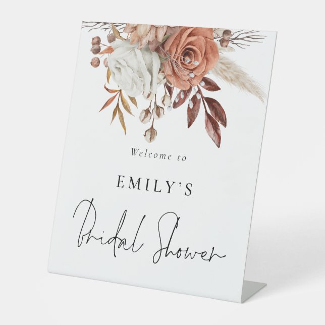 Terracotta Florals Welcome to Bridal Shower Pedestal Sign (Front)