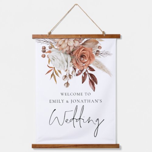 Terracotta Florals Welcome to Wedding  Hanging Tapestry