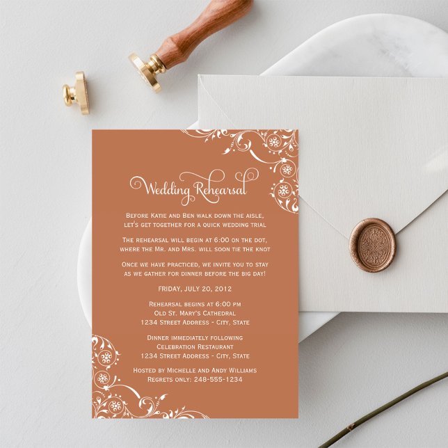 Terracotta Flourish Wedding Rehearsal Invitation (Creator Uploaded)