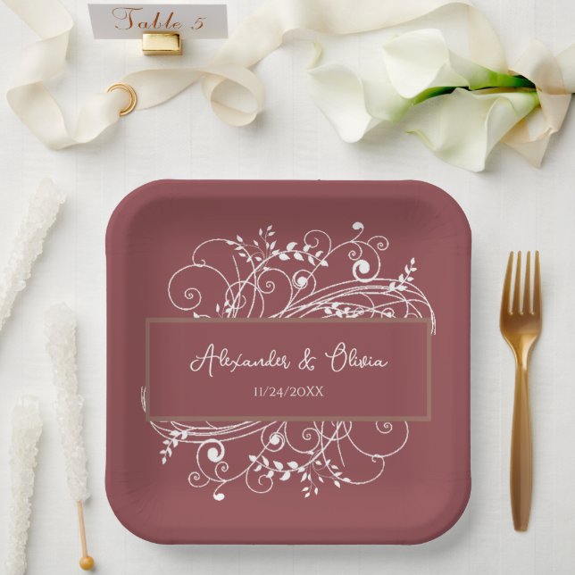 Terracotta Flourish Wedding Shower Paper Plates (Wedding)