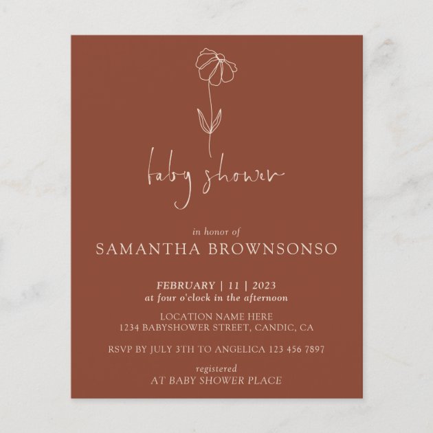Terracotta Flower Botanical Budget Baby Shower Flyer