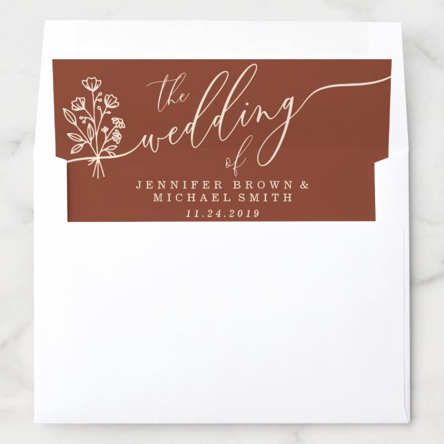 Terracotta Flower Bouquet Script Wedding Envelope Liner (In Envelope)