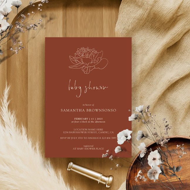 Terracotta Flower Cotton Botanical Baby Shower Invitation
