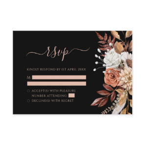 Terracotta Flower Fall Foliage Moody Black Wedding RSVP Card