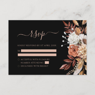 Terracotta Flower Fall Foliage Moody Black Wedding RSVP Card