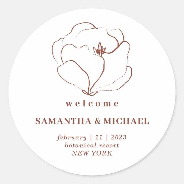 Terracotta Flower Indie Rustic Welcome Wedding Classic Round Sticker