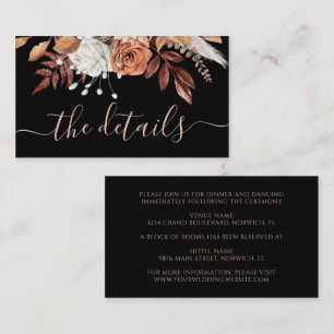 Terracotta Flower Moody Black Fall Wedding Details Enclosure Card