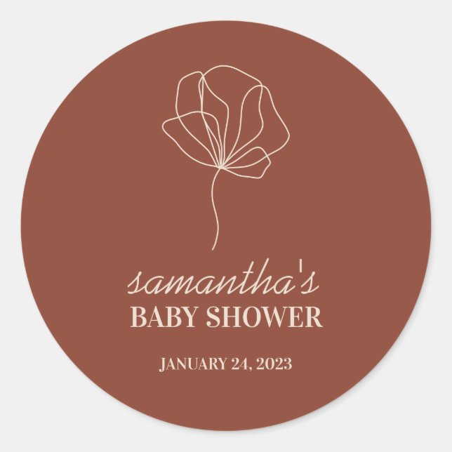 Terracotta Flower Simple Boho Classic Round Sticker (Front)