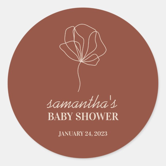 Terracotta Flower Simple Boho Classic Round Sticker
