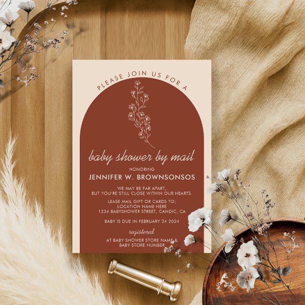 Terracotta Flower Summer Fall Baby Shower Mail Invitation