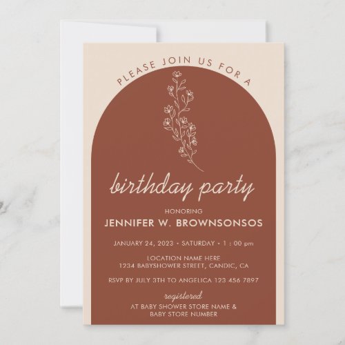 Terracotta Flower Summer Fall Birthday Invitation