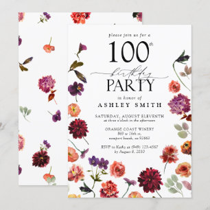 Terracotta Flowers 100th Birthday Party Elegant  Invitation