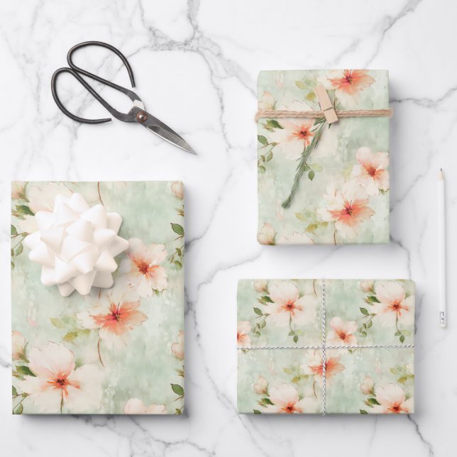 Terracotta Flowers and Greenery Elegant Floral Wrapping Paper Sheets (Front)
