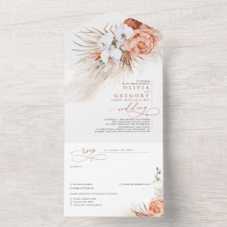 Floral terracotta all in one wedding invitation