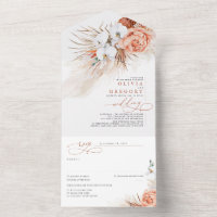 Terracotta Flowers and Pampas Grass Exotic Wedding All In One Invitation