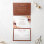 Terracotta Flowers and Pampas Grass Exotic Wedding Tri-Fold Invitation