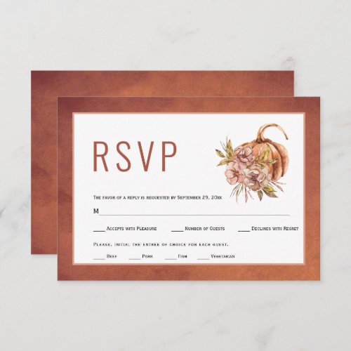 Terracotta flowers and pumpkin fall wedding RSVP card