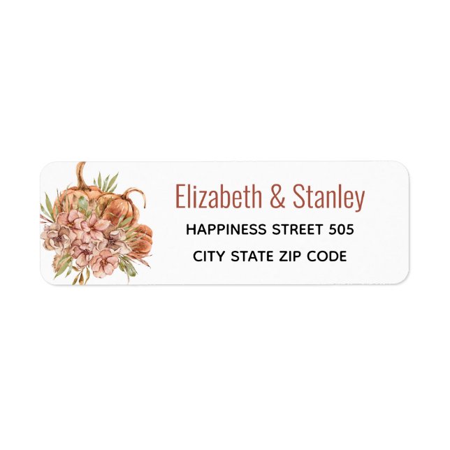 Terracotta flowers and pumpkins fall wedding label (Front)