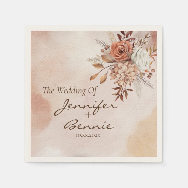 Terracotta Flowers Bohemian Rustic Floral Boho Napkins (Front)