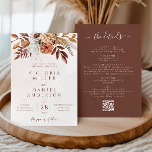 Terracotta Flowers Boho All In One QR Code Wedding Invitation