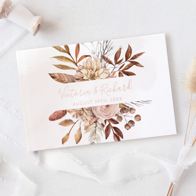Terracotta Flowers Boho Autumn Foliage Wedding Foil Guest Book (Creator Uploaded)